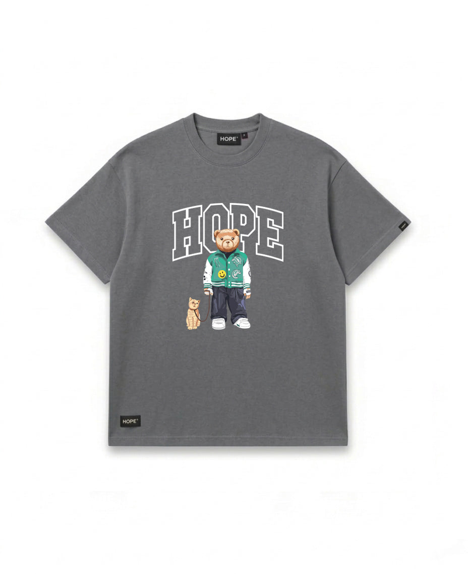 HOPE Teddy Streetwear Oversized T-Shirt | Bear Graphic Tee with Cat | Premium Cotton | Unisex
