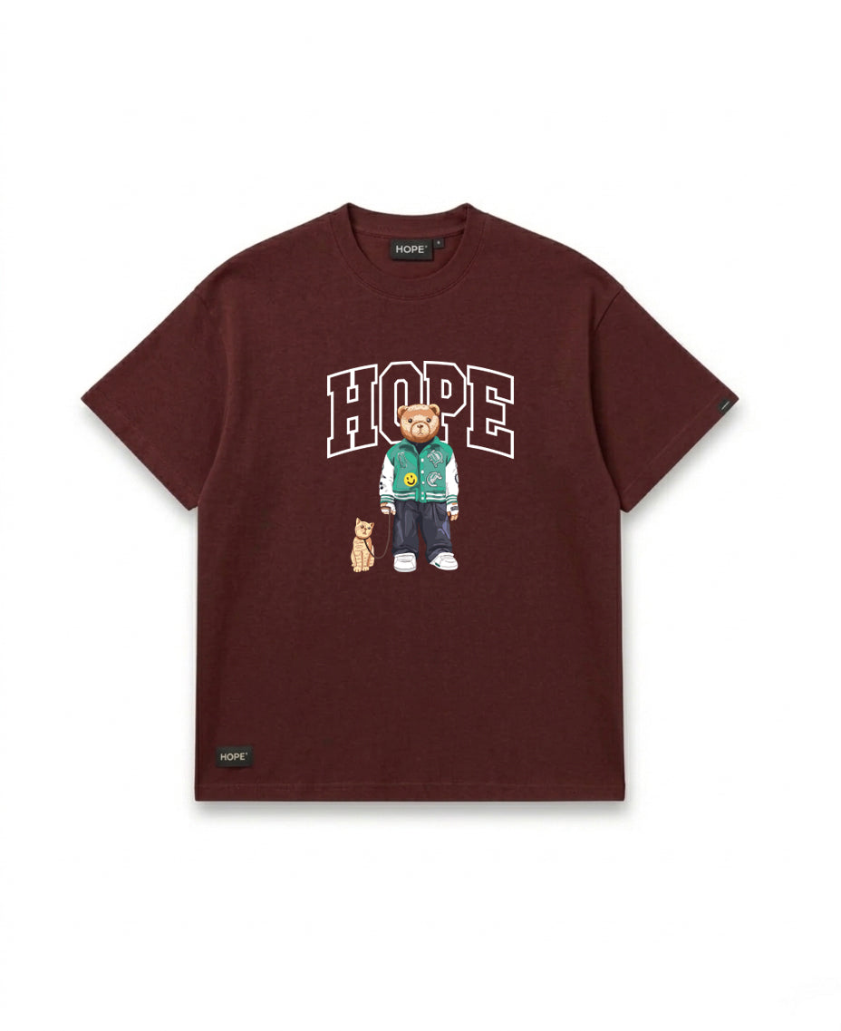 HOPE Teddy Streetwear Oversized T-Shirt | Bear Graphic Tee with Cat | Premium Cotton | Unisex