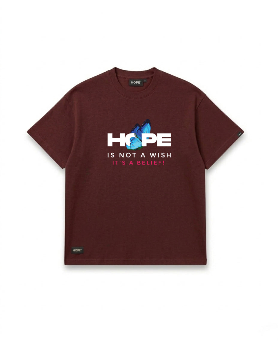 HOPE “Not a Wish, It’s a Belief” Graphic T-Shirt – Premium Cotton Oversized Tee (Grey)