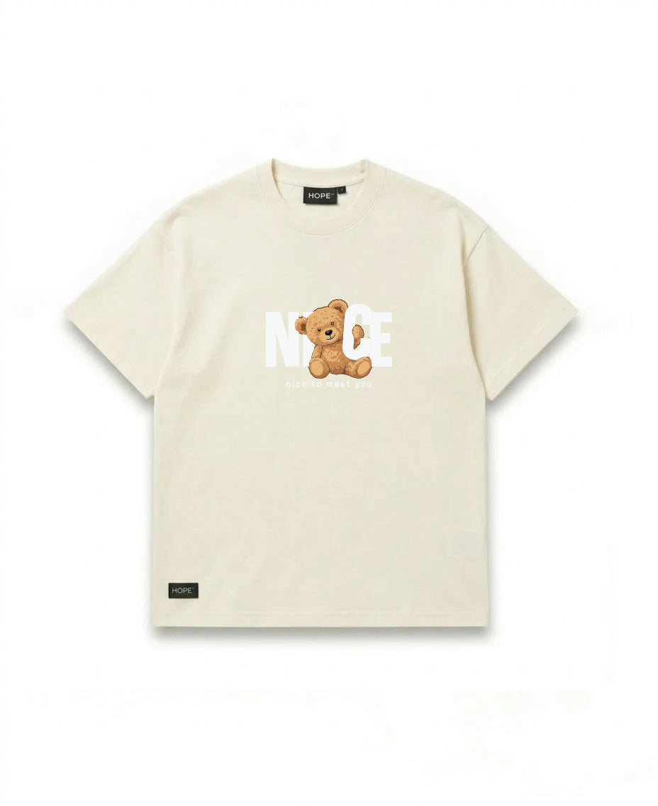 NICE Teddy Oversized T-Shirt | “Nice to Meet You” Graphic Tee | Premium Cotton | Unisex