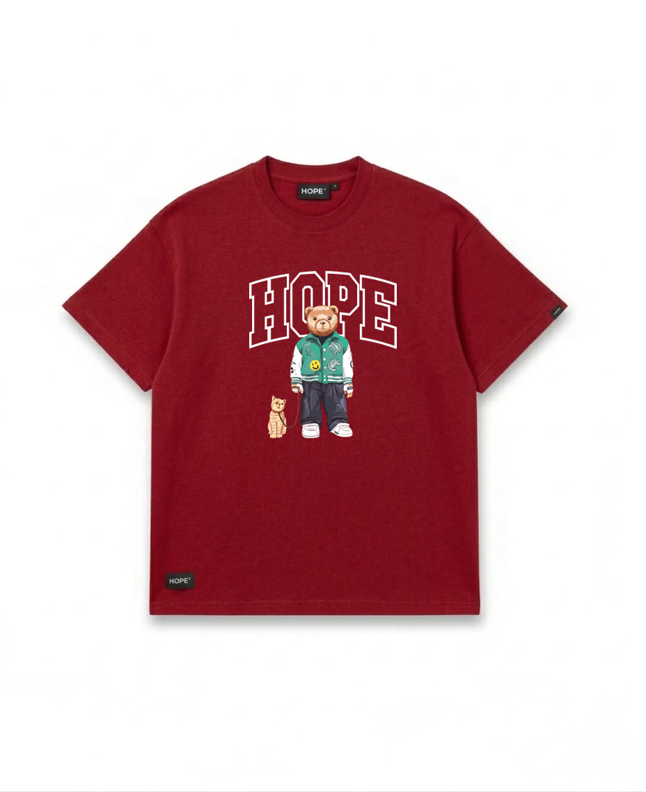 HOPE Teddy Streetwear Oversized T-Shirt | Bear Graphic Tee with Cat | Premium Cotton | Unisex