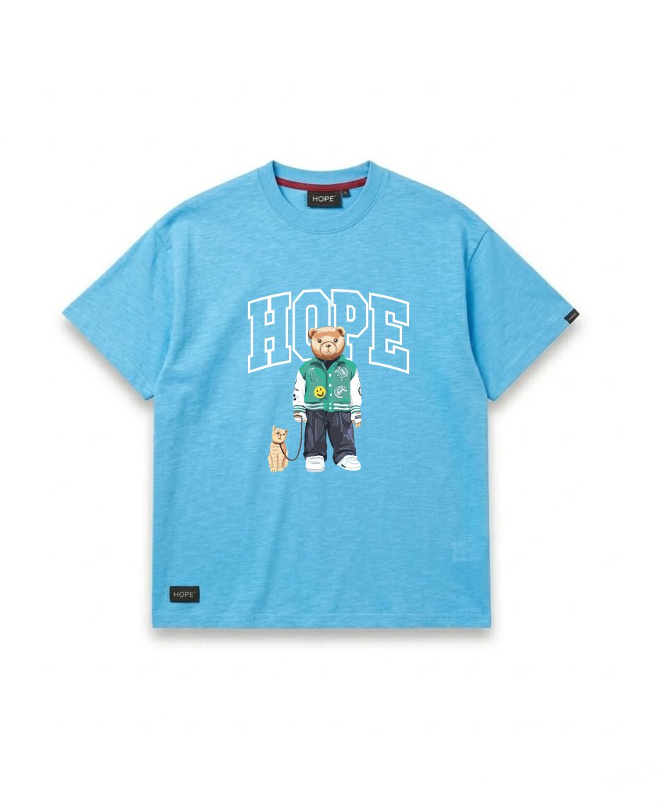 HOPE Teddy Streetwear Oversized T-Shirt | Bear Graphic Tee with Cat | Premium Cotton | Unisex