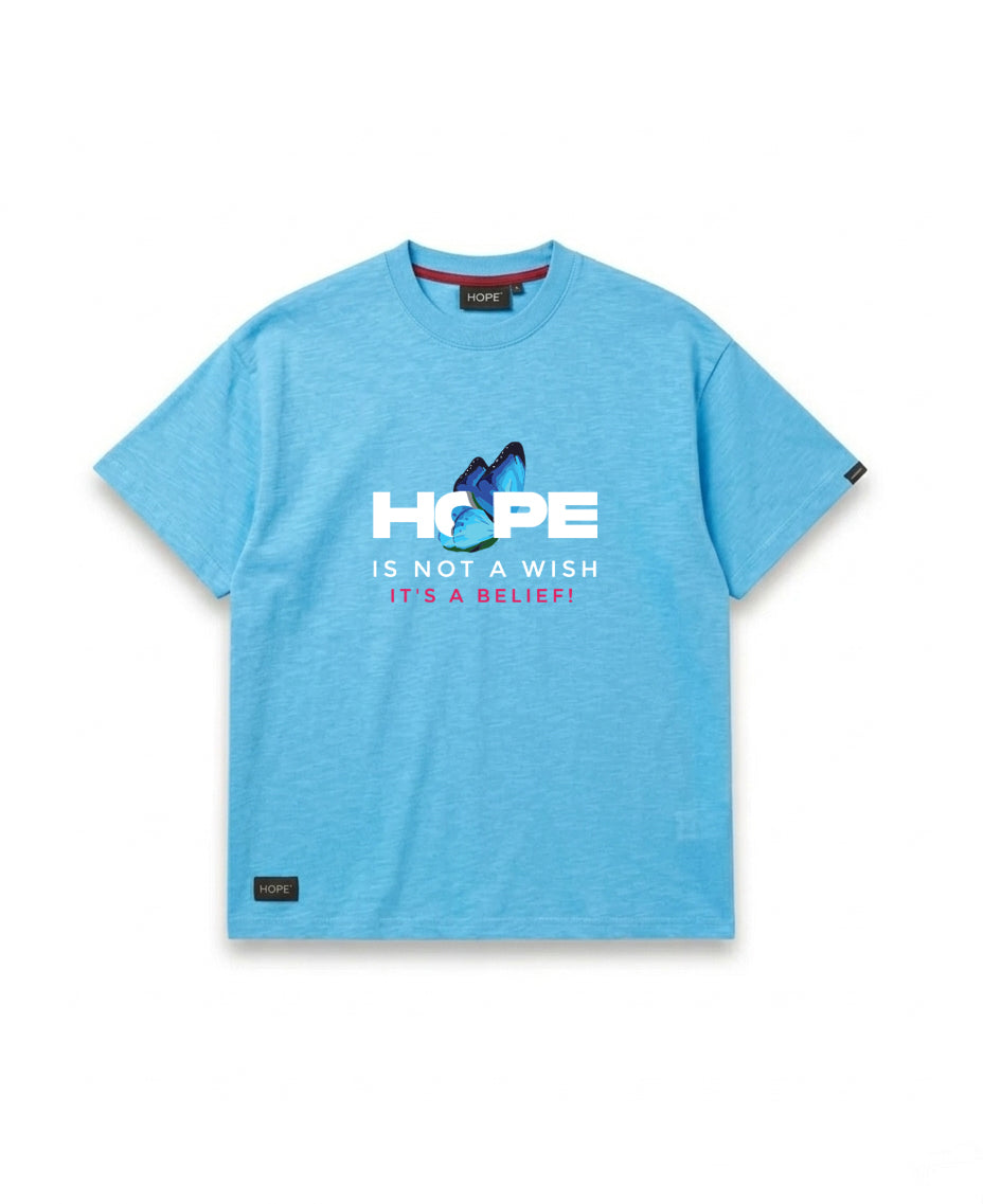 HOPE “Not a Wish, It’s a Belief” Graphic T-Shirt – Premium Cotton Oversized Tee (Grey)