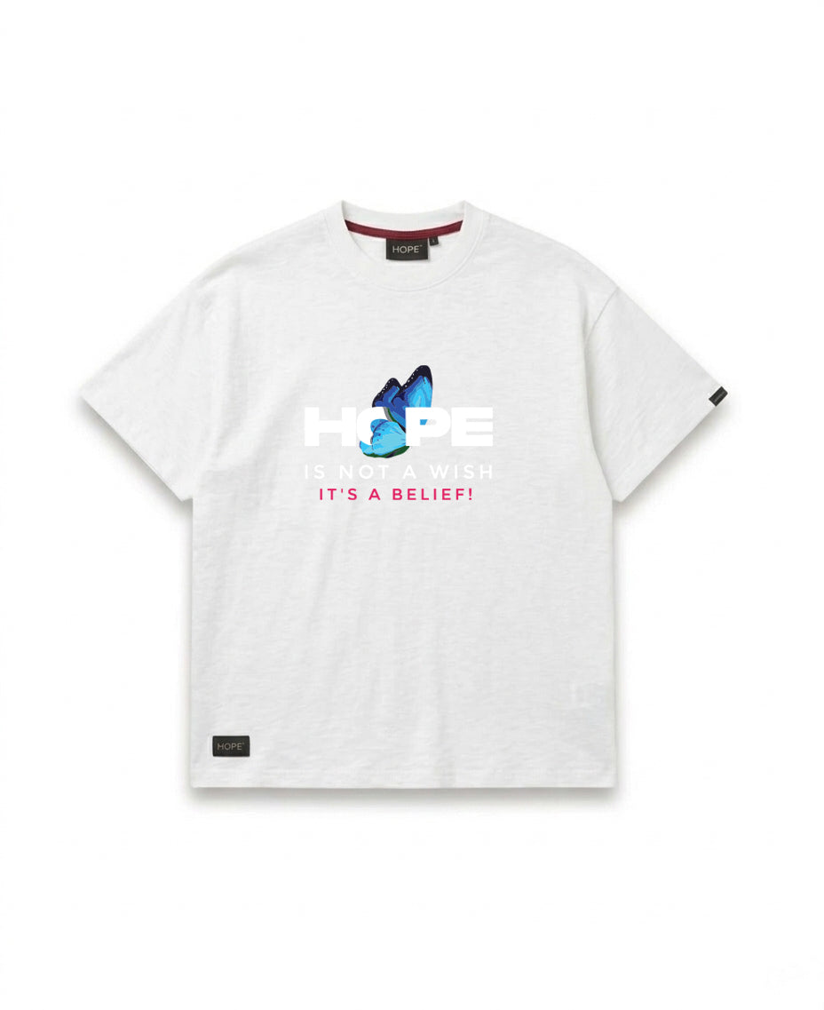 HOPE “Not a Wish, It’s a Belief” Graphic T-Shirt – Premium Cotton Oversized Tee (Grey)