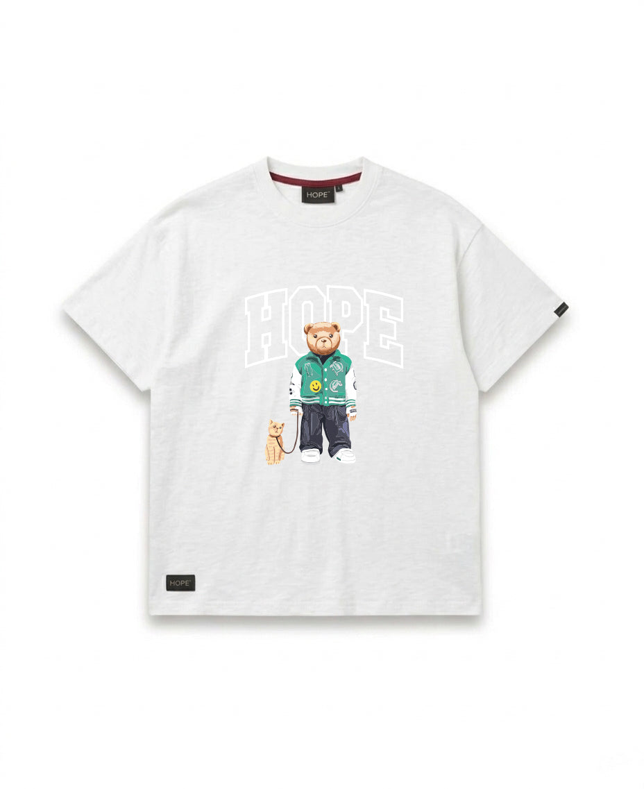 HOPE Teddy Streetwear Oversized T-Shirt | Bear Graphic Tee with Cat | Premium Cotton | Unisex