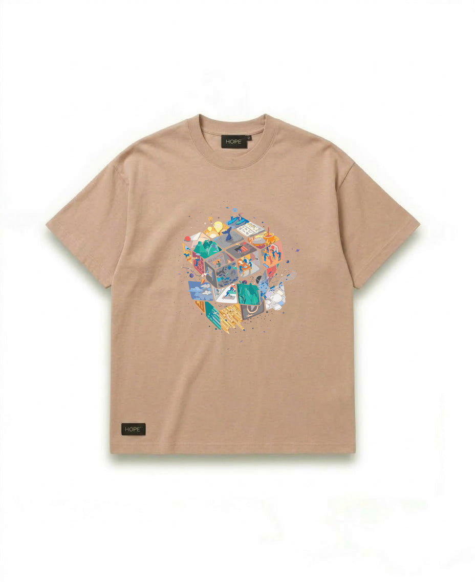 HOPE Oversized Graphic T-Shirt – Premium Cotton | Abstract Cube Art Design