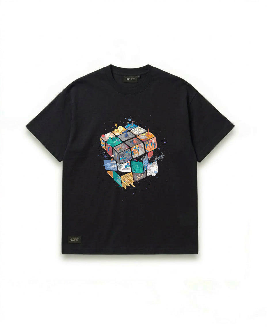 HOPE Oversized Graphic T-Shirt – Premium Cotton | Abstract Cube Art Design