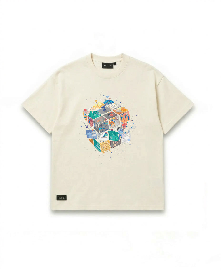 HOPE Oversized Graphic T-Shirt – Premium Cotton | Abstract Cube Art Design
