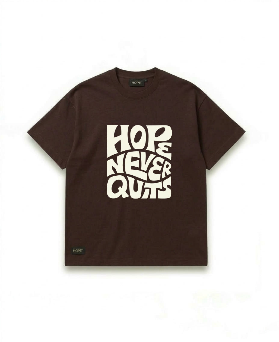 HOPE “Hope Never Quits” Oversized T-Shirt – Premium Cotton | Minimal Typography Design