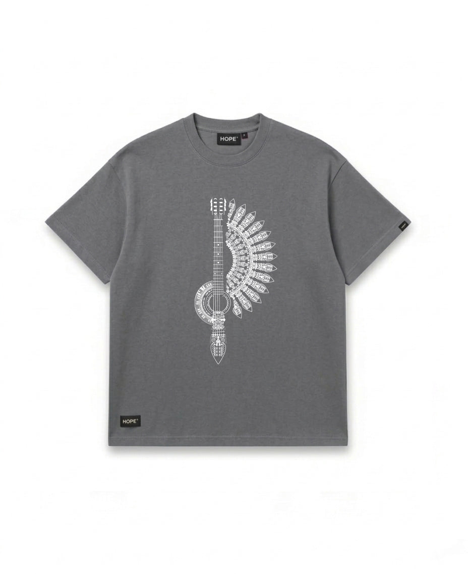 Guitar Feather Art Oversized T-Shirt | Premium Cotton Graphic Tee | Sky Blue | Unisex