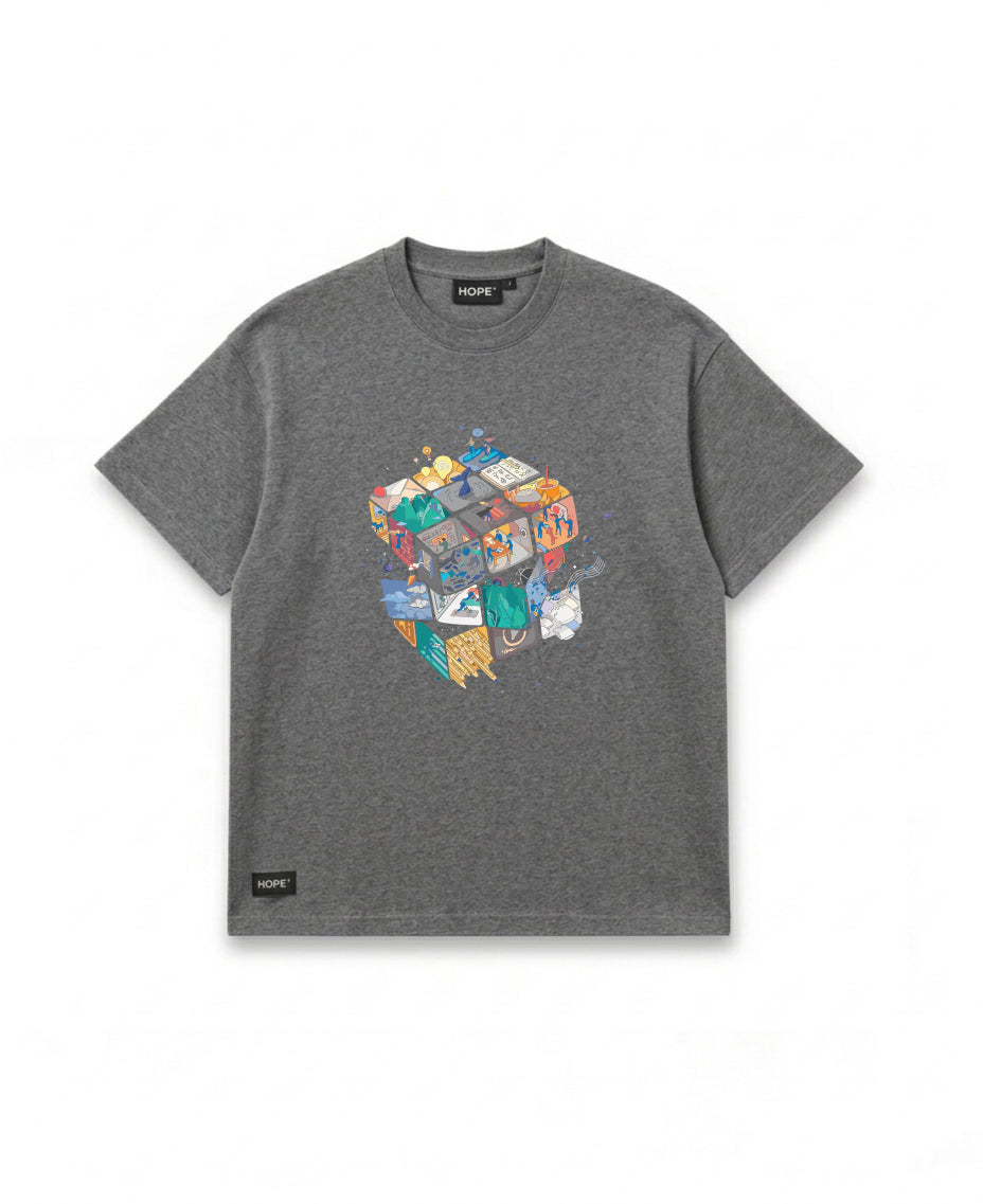 HOPE Oversized Graphic T-Shirt – Premium Cotton | Abstract Cube Art Design