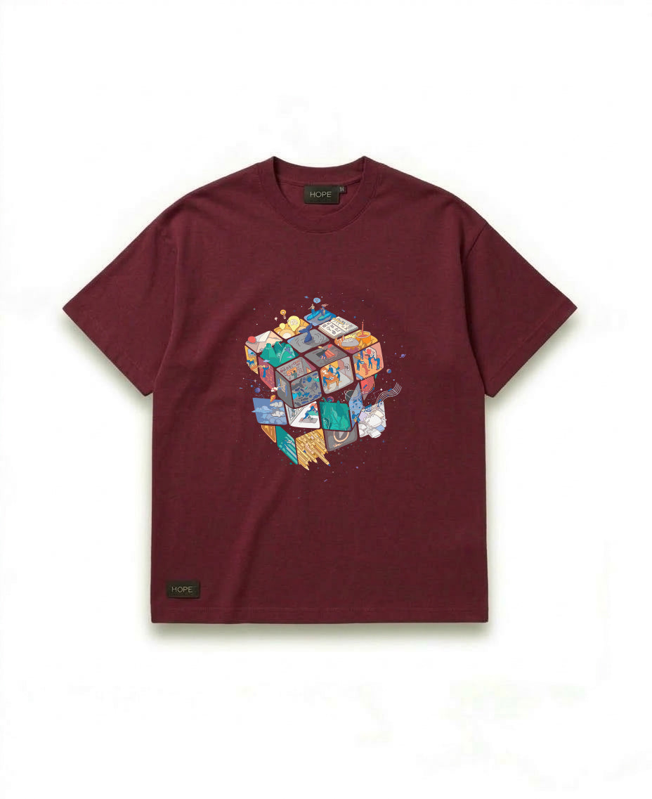 HOPE Oversized Graphic T-Shirt – Premium Cotton | Abstract Cube Art Design
