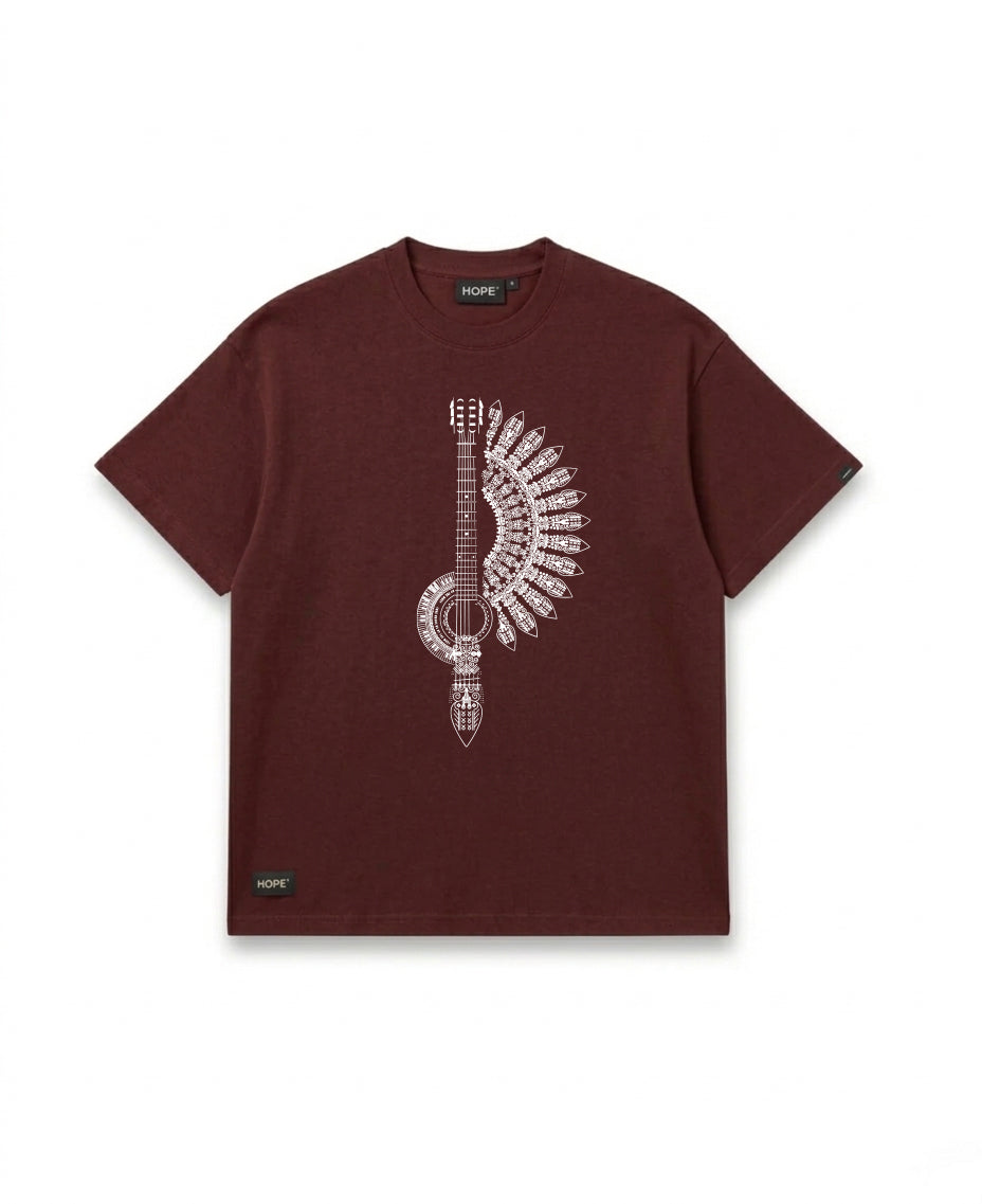Guitar Feather Art Oversized T-Shirt | Premium Cotton Graphic Tee | Sky Blue | Unisex