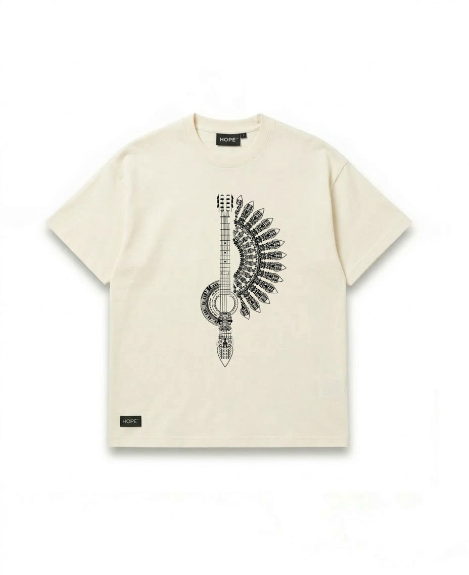 Guitar Feather Art Oversized T-Shirt | Premium Cotton Graphic Tee | Sky Blue | Unisex