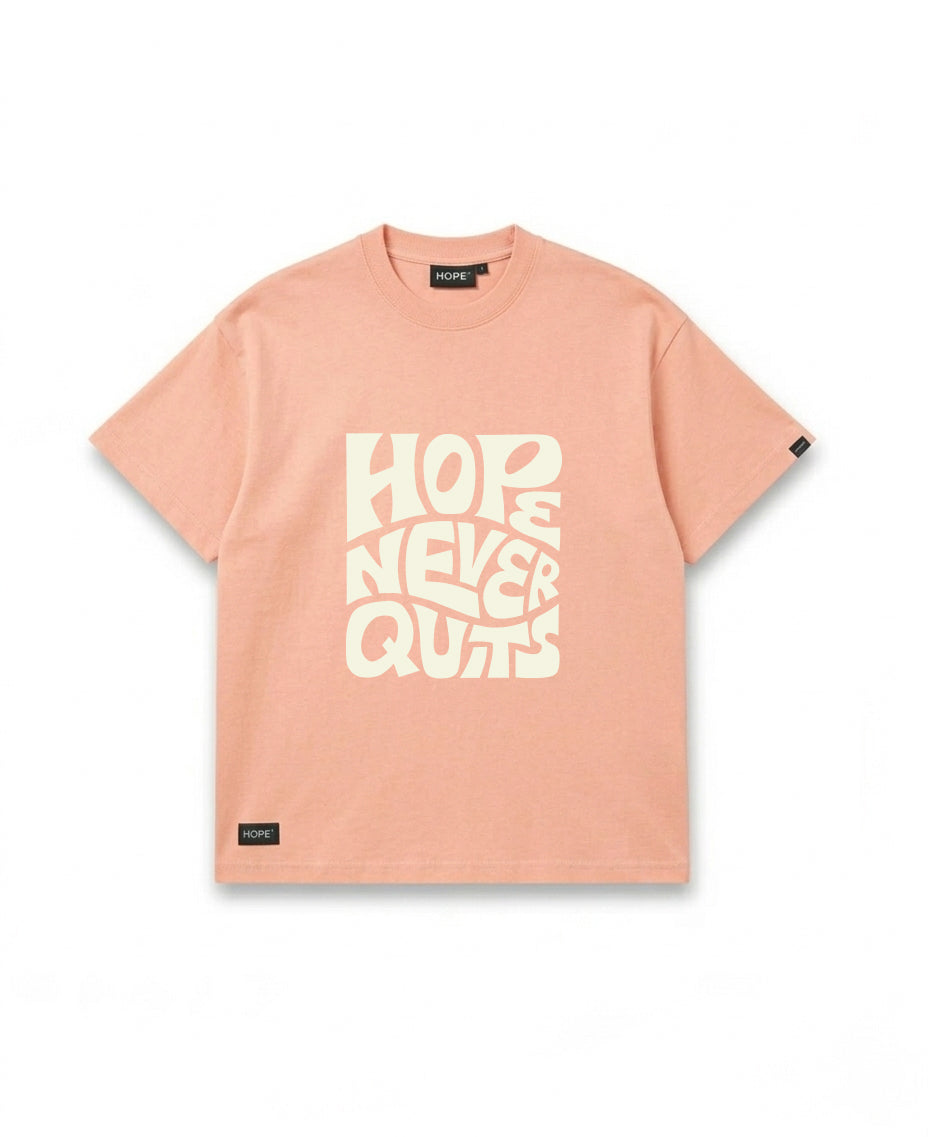 HOPE “Hope Never Quits” Oversized T-Shirt – Premium Cotton | Minimal Typography Design