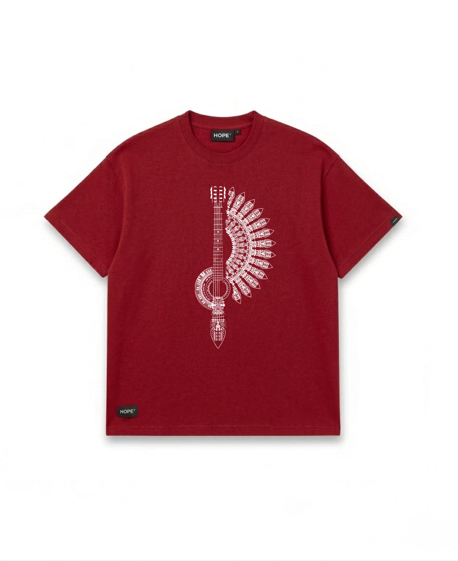 Guitar Feather Art Oversized T-Shirt | Premium Cotton Graphic Tee | Sky Blue | Unisex