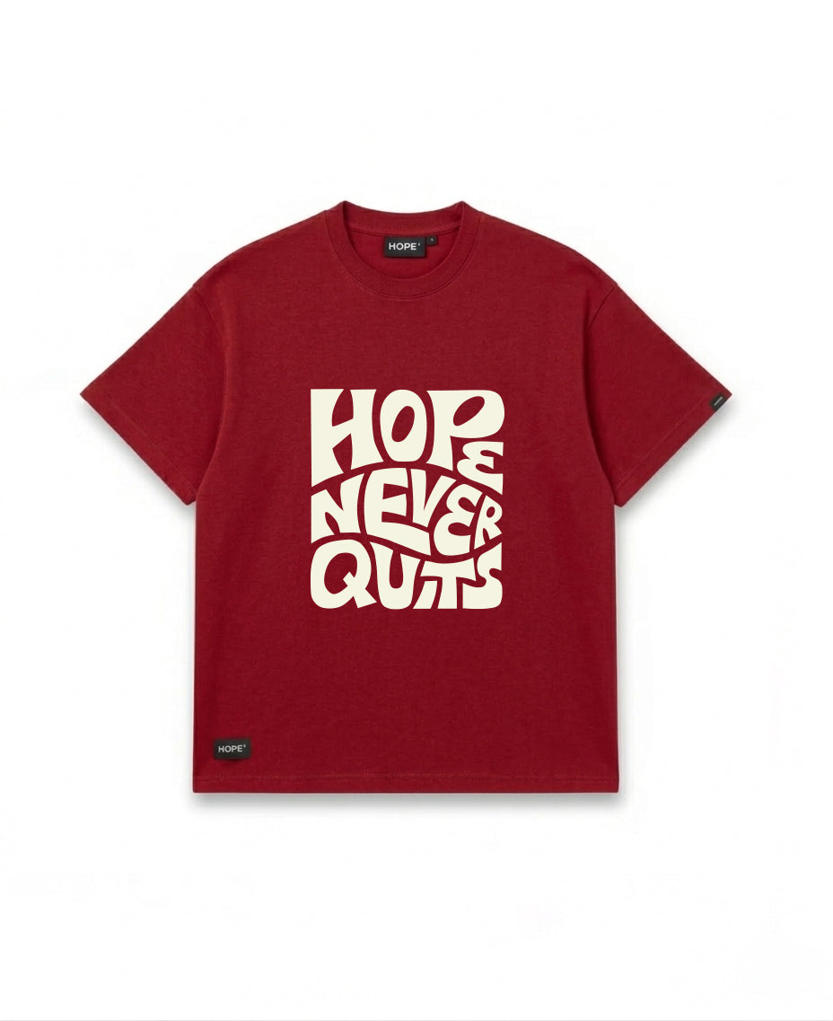 HOPE “Hope Never Quits” Oversized T-Shirt – Premium Cotton | Minimal Typography Design