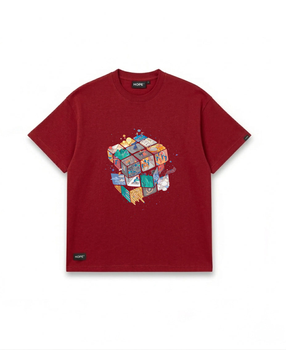HOPE Oversized Graphic T-Shirt – Premium Cotton | Abstract Cube Art Design