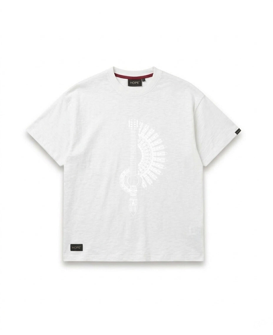 Guitar Feather Art Oversized T-Shirt | Premium Cotton Graphic Tee | Sky Blue | Unisex